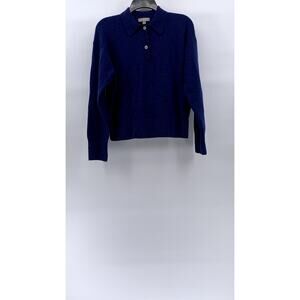 J.CREW Women's Royal Blue Super Soft Yarn Knit Long Sleeve Sweater Polo SZ S